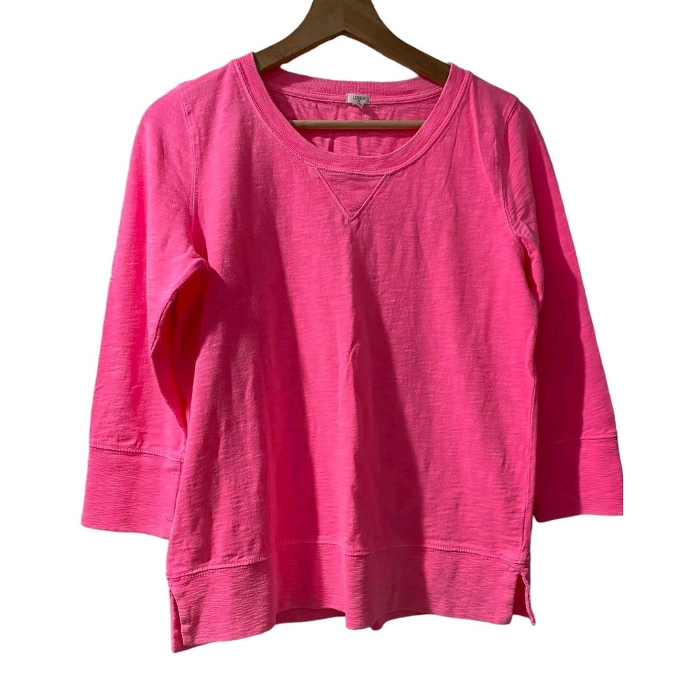 J.CREW Women Cotton Teddie Sweater V-NECK Lond Sleeve Fuchsia Pink S A005581